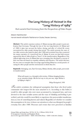 Buchcover The Long History of Heimat in the “Long History of 1989”
